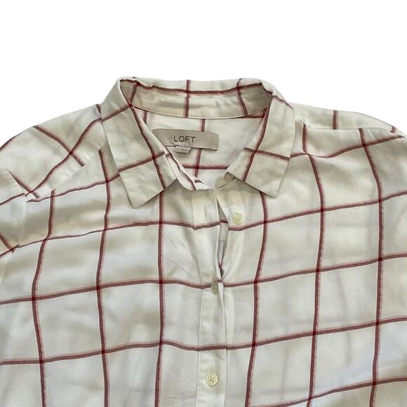 LOFT Lightweight Pink, White Check Button Down Collared High Low Shirt, M - Picture 11 of 14
